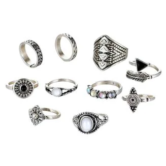 Fako Bijoux - Bohemian Stijl Ringenset - Indira - 10-Delig - Zilverkleurig