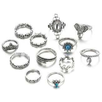 Fako Bijoux - Bohemian Stijl Ringenset - Kaya - 12-Delig - Zilverkleurig