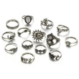 Fako Bijoux - Bohemian Stijl Ringenset - Suma - 14-Delig - Zilverkleurig