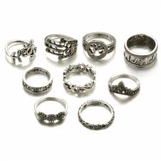Fako Bijoux - Bohemian Stijl Ringenset - Eyro - 9 -Delig - Zilverkleurig