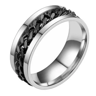 Fako Bijoux - Fidget Ring - Anxiety Ring - Angst Ring - Stress Ring - Spinning Ring - Draairing - RVS - Zilver/Zwart - EU:59 - USA:9 – 18.75mm