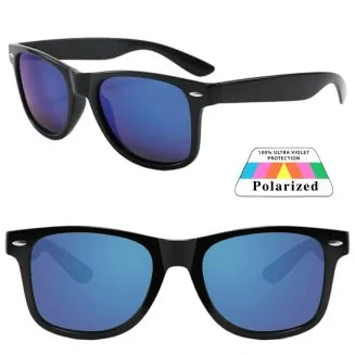 Fako Fashion - Zonnebril Classic Polarised - Polariserend - Gepolariseerd - Heren Zonnebril - Dames Zonnebril - Zwart - Blauw Spiegel