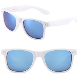 Fako Sunglasses - Heren Zonnebril - Dames Zonnebril - Classic - UV400 - Wit Frame - Blauw Spiegel