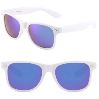 Fako Sunglasses - Heren Zonnebril - Dames Zonnebril - Classic - UV400 - Wit Frame - Blauw/Paars Spiegel