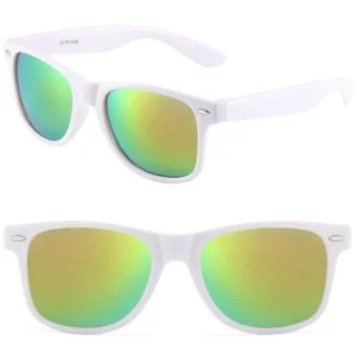 Fako Sunglasses - Heren Zonnebril - Dames Zonnebril - Classic - UV400 - Wit Frame - Goud/Groen Spiegel