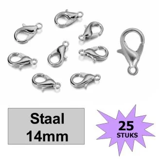 Fako Bijoux - Karabijn Sluitingen - Staalkleurig - 14mm - 25 Stuks