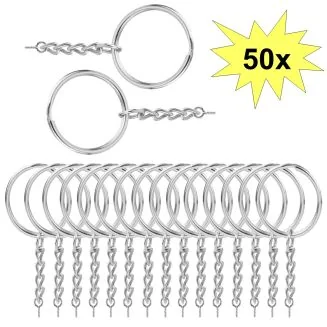Fako Bijoux - Sleutelringen Met Schroefje - Sleutelhanger Ringen - Splitringen Met Ketting - 25 mm - 50 Stuks