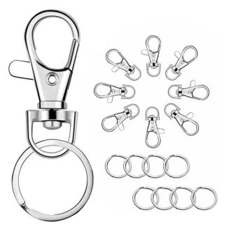 Fako Bijoux - Karabijnhaak Met RVS Sleutelring - Musketonhaak - Sleutelhanger - 14x53mm - Zilverkleurig - 20 Sets