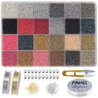 Fako Bijoux - DIY Kralen Set Deluxe - Glas Zaad Kralen - Glaszaad Donker/Goud/Zilver - Sieraden Maken - 2mm – 19200 Stuks