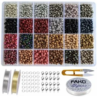 Fako Bijoux - DIY Kralen Set Deluxe - Glas Zaad Kralen - Glaszaad Donker/Goud/Zilver - Sieraden Maken - 4mm - 4800 Stuks