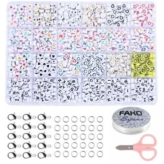 Fako Bijoux - Letterkralen Set - Letter Beads - Alfabet Kralen - Sieraden Maken - Wit Mix