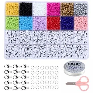 Fako Bijoux - DIY Kralen Set - Letterkralen & Glaskralen - Glas Zaad Kralen -  Sieraden Maken - 4mm - 3600 Stuks - Wit