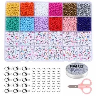 Fako Bijoux - DIY Kralen Set - Letterkralen & Glaskralen - Glas Zaad Kralen -  Sieraden Maken - 4mm - 3600 Stuks - Regenboog