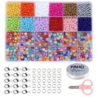Fako Bijoux - DIY Kralen Set - Letterkralen & Glaskralen - Glas Zaad Kralen -  Sieraden Maken - 4mm - 3600 Stuks - Transparant