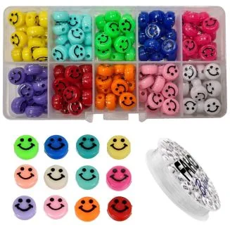 Fako Bijoux - DIY Smiley Kralen XL Set - Acryl Kralen - Emoji Kralen - Sieraden Maken - 10mm - 10 Kleuren