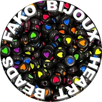 Fako Bijoux - Hartjes Kralen - Acryl - 7mm - Sieraden Maken - 250 Stuks - Zwart/Fluor