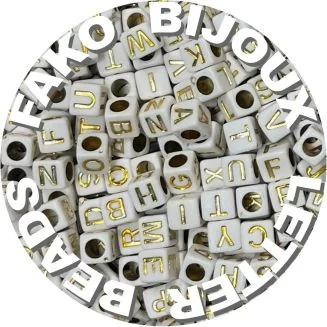 Fako Bijoux - Letterkralen Vierkant - Letter Beads - Alfabet Kralen - Sieraden Maken - 500 Stuks - Wit/Goud