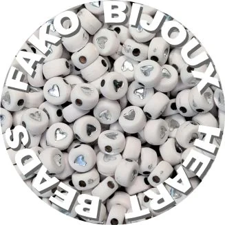 Fako Bijoux - Hartjes Kralen - Acryl - 7mm - Sieraden Maken - 250 Stuks - Wit/Zilver