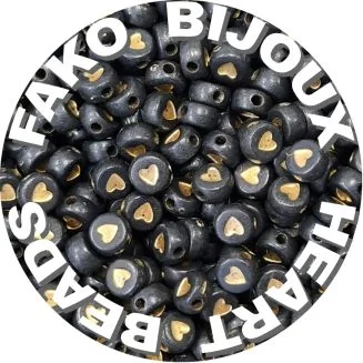 Fako Bijoux - Hartjes Kralen - Acryl - 7mm - Sieraden Maken - 250 Stuks - Zwart/Goud