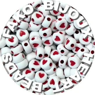 Fako Bijoux - Hartjes Kralen - Acryl - 7mm - Sieraden Maken - 250 Stuks - Wit/Rood