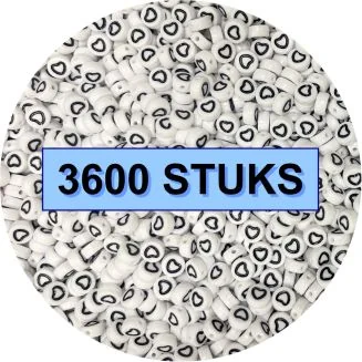 Fako Bijoux - Hartjes Kralen Bulk - Acryl - 7mm - Sieraden Maken - 3600 Stuks - Wit/Zwart Open