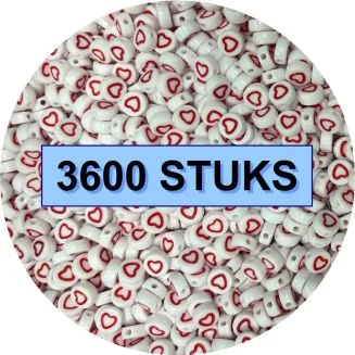 Fako Bijoux - Hartjes Kralen Bulk - Acryl - 7mm - Sieraden Maken - 3600 Stuks - Wit/Rood Open