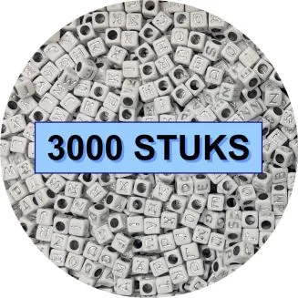 Fako Bijoux - Letterkralen Vierkant Bulk - Letter Beads - Alfabet Kralen - Sieraden Maken - 3000 Stuks - Wit/Zilver