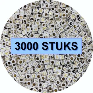 Fako Bijoux - Letterkralen Vierkant Bulk - Letter Beads - Alfabet Kralen - Sieraden Maken - 3000 Stuks - Wit/Goud