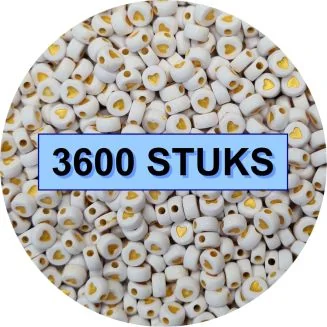 Fako Bijoux - Hartjes Kralen Bulk - Acryl - 7mm - Sieraden Maken - 3600 Stuks - Wit/Goud