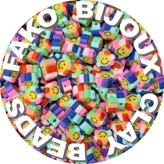 Fako Bijoux - Klei Kralen Bloem Smiley Regenboog - Figuurkralen - Kleikralen - 10mm - 50 Stuks