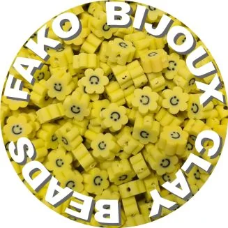 Fako Bijoux - Klei Kralen Bloem Smiley / Emoji Geel - Figuurkralen - Kleikralen - 10mm - 50 Stuks