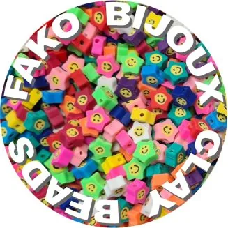 Fako Bijoux - Klei Kralen Sterretjes Smiley / Emoji - Figuurkralen - Kleikralen - 10mm - 50 Stuks