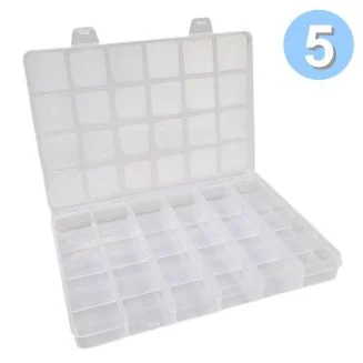 Fako Bijoux - Opbergdoos Large - 24 Vakjes - Kralendoos - Opbergbox - Sorteerdoos Rocailles - Verdeeldoos - Kralen Box - 19x13x2.1 cm - 5 Stuks