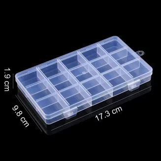 Fako Bijoux - Opbergdoos Smal - 15 Vakjes - Kralendoos - Opbergbox - Sorteerdoos Rocailles - Verdeeldoos - Kralen Box - 17.3x9.8x1.9 cm - 1 Stuk