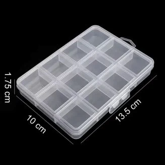 Fako Bijoux - Opbergdoos Smal - 12 Vakjes - Kralendoos - Opbergbox - Sorteerdoos Rocailles - Verdeeldoos - Kralen Box - 13.5x10x1.75 cm - 1 Stuk