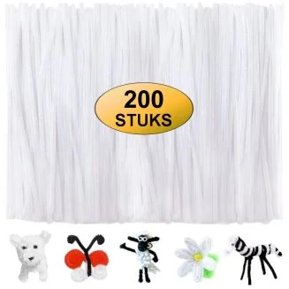 Fako Bijoux - 200 Witte Pijpenragers - Set van 200 Stuks Chenille Draden - Wit - 30 cm Lang - Knutselen - DIY - Hobby - Chenille Draad – Flexibele Pijpenragers - Kinderen en Volwassenen - 200 Stuks