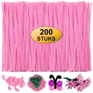 Fako Bijoux - 200 Roze Pijpenragers - Set van 200 Stuks Chenille Draden - Roze - 30 cm Lang - Knutselen - DIY - Hobby - Chenille Draad – Flexibele Pijpenragers - Kinderen en Volwassenen - 200 Stuks