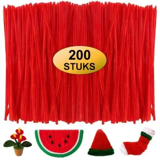 Fako Bijoux - 200 Rode Pijpenragers - Set van 200 Stuks Chenille Draden - Rood - 30 cm Lang - Knutselen - DIY - Hobby - Chenille Draad – Flexibele Pijpenragers - Kinderen en Volwassenen - 200 Stuks