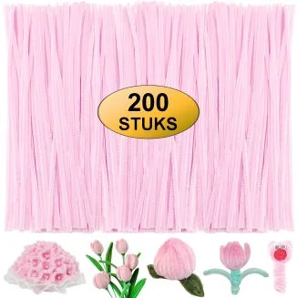 Fako Bijoux - 200 Lichtroze Pijpenragers - Set van 200 Stuks Chenille Draden - Lichtroze - 30 cm Lang - Knutselen - DIY - Hobby - Chenille Draad – Flexibele Pijpenragers - Kinderen en Volwassenen - 200 Stuks