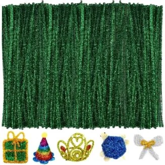 Fako Bijoux - 100 Donkergroene Glitter Pijpenragers - Set van 100 Stuks Chenille Draden - Glitter Donkergroen - 30 cm Lang - Knutselen - DIY - Hobby - Chenille Draad – Flexibele Pijpenragers - Kinderen en Volwassenen - 100 Stuks
