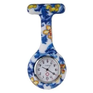 Fako - Verpleegstershorloge - Siliconen Print - Bloemen Blauw/Geel