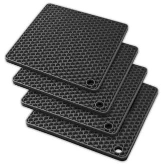 Fako - Pannenonderzetter Hittebestendig - Onderzetter Voor Pannen - Siliconen Mat - Potopener - 18x18cm - Vierkant - Zwart - 4 Stuks