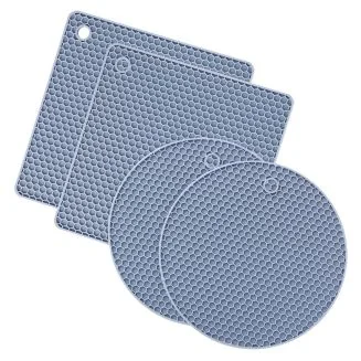 Fako - Pannenonderzetter Hittebestendig - Onderzetter Voor Pannen - Siliconen Mat - Potopener - Rond & Vierkant - Blauw - 4 Stuks