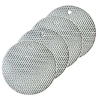 Fako - Pannenonderzetter Hittebestendig - Onderzetter Voor Pannen - Siliconen Mat - Potopener - Ø18cm - Rond - Lichtgrijs - 4 Stuks