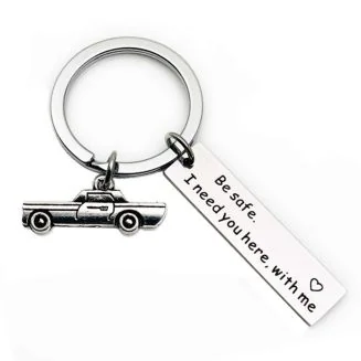 Fako Bijoux - Sleutelhanger Be Safe, I Need You Here With Me - Auto - Cadeau - Geschenk - Zilverkleurig