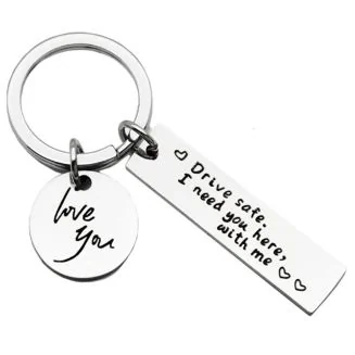Fako Bijoux - Sleutelhanger Drive Safe, I Need You Here With Me - Love You - Cadeau - Geschenk - Zilverkleurig