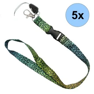 Fako Bijoux - Keycord Print - Lanyard - Sleutelkoord - Badgehouder - 51cm - 20mm - Luipaard Regenboog - 5 Stuks