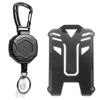 Fako Bijoux - Robuuste Uittrekbare Sleutelhanger Met Koord En Kaarthouder Panter - Met Karabijnhaak En Badgehouder - Hexagon - 80 cm  Stalen Koord - Veilige Sleutelhanger - ID-Haspel Voor Werk En Evenementen