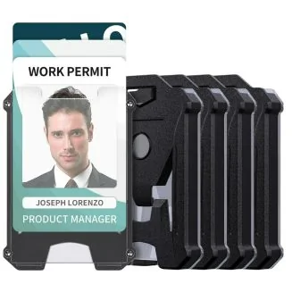 Fako Bijoux - 10x Heavy Duty Pashouder Guardian - Kaarthouder Verticaal - ID Kaart - Pasjeshouder - Badgehouder - Voor Maximaal 5 Pasjes - Transparant/Zwart - 10 Stuks