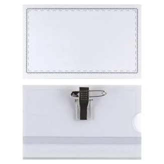 Transparante naambadges 56×90 mm met clip en veiligheidsspeld – 50 stuks